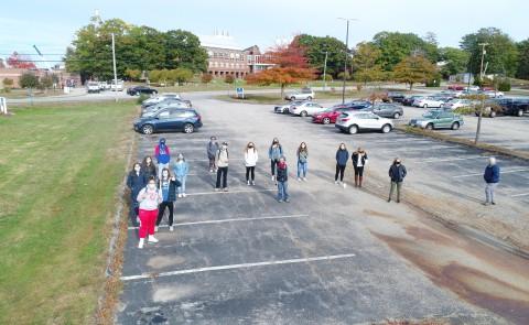 GIS students taken from a drone during GIS Day activities