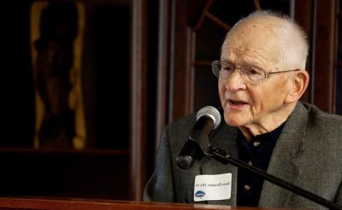 Former Athletic Director Jim Beaudry giving speech